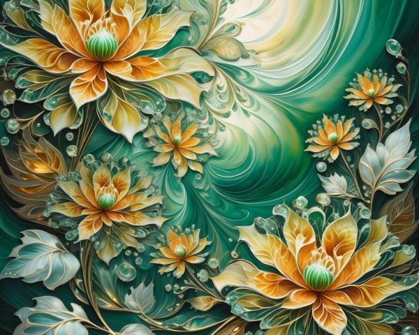 Intricate Digital Artwork of Vibrant Blooming Flowers