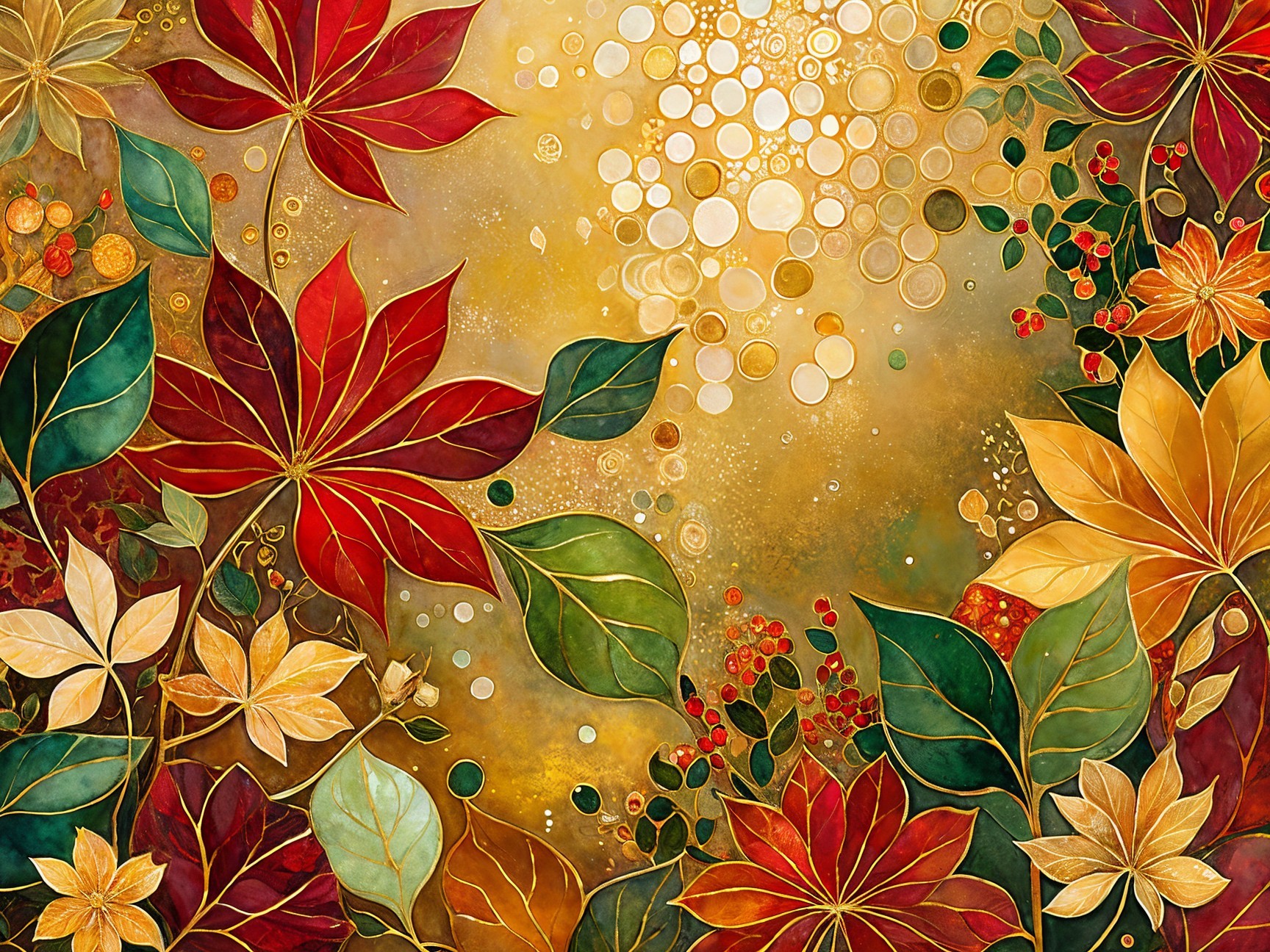 Vivid Autumn Leaves Tapestry on Golden Background