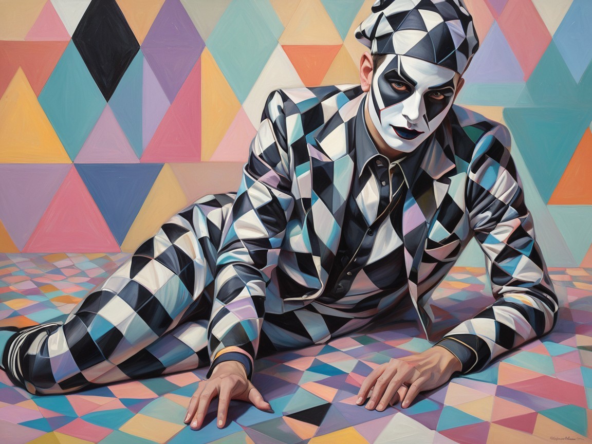 Bold Checkered Suit and Geometric Patterns in Art