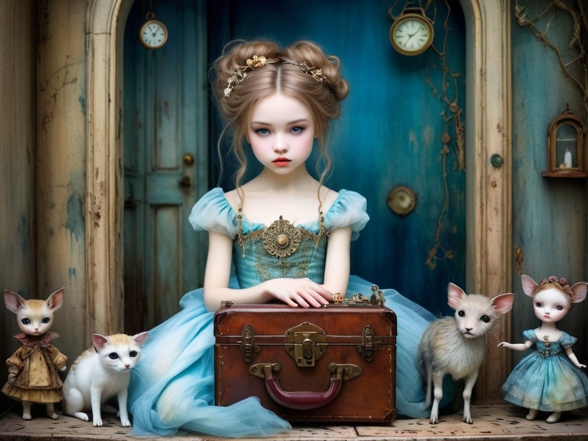 Whimsical Scene of a Girl with Enchanting Creatures