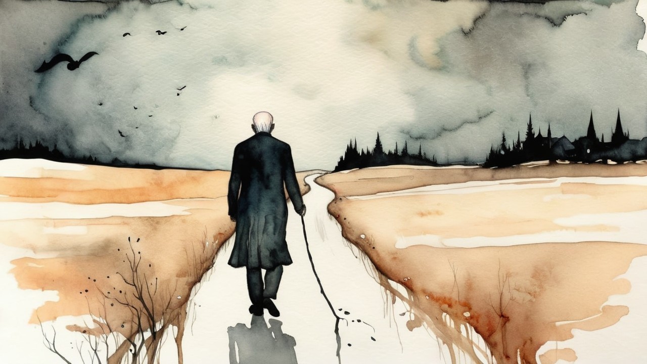 Elderly Figure Walking on a Winding Path in Nature