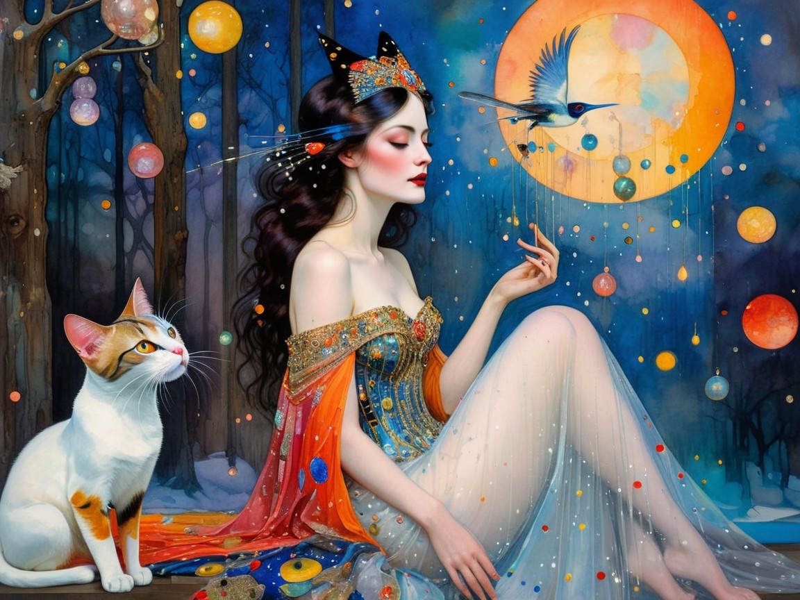 Fantasy Artwork of Woman in Enchanted Forest Setting