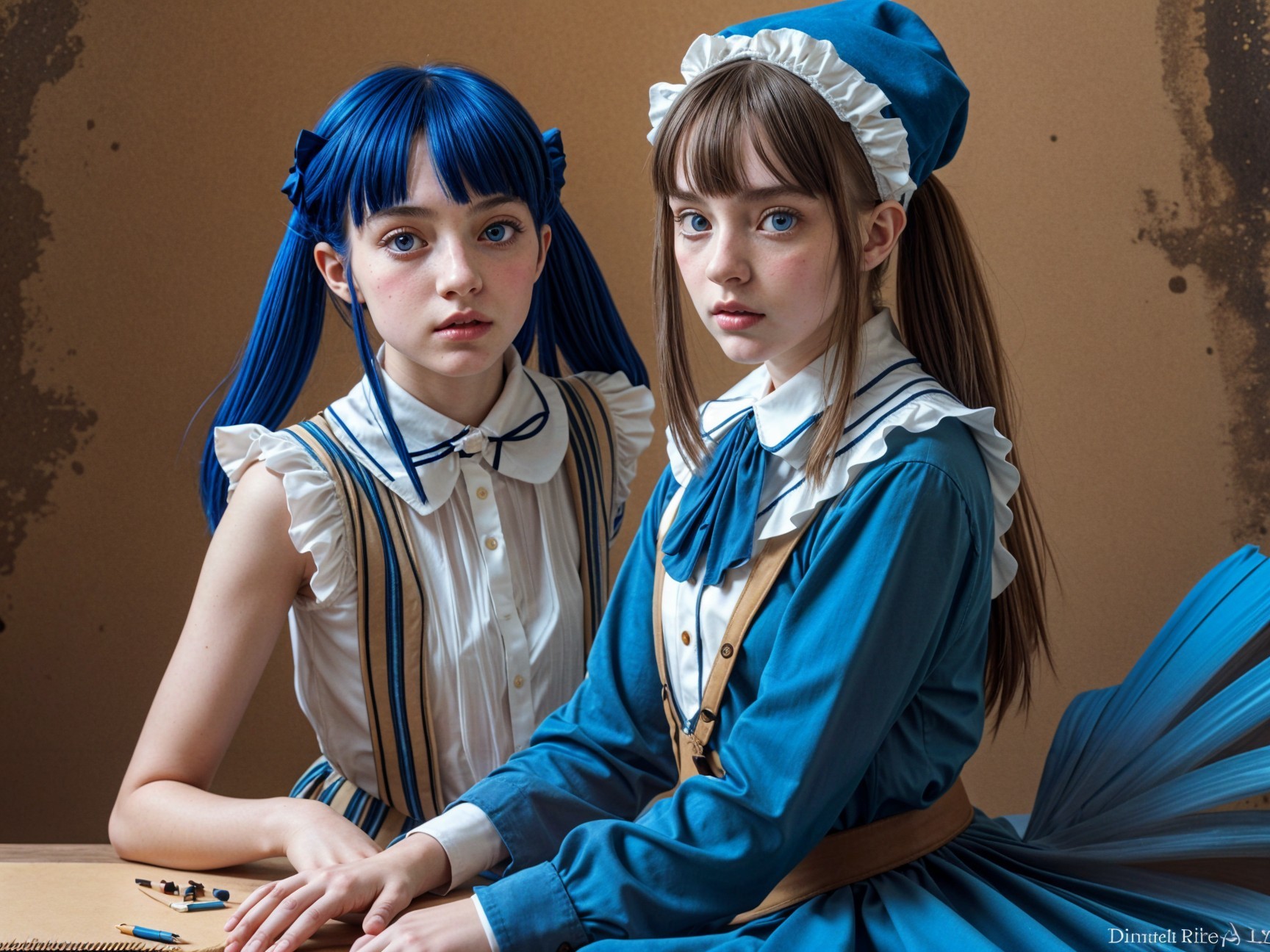 Two girls with unique hairstyles in thoughtful poses