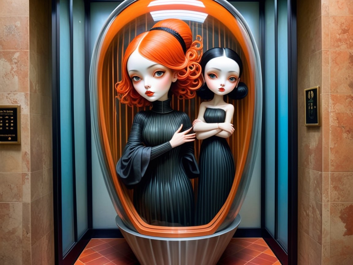 Stylized Cartoon Characters in Ornate Capsule Scene