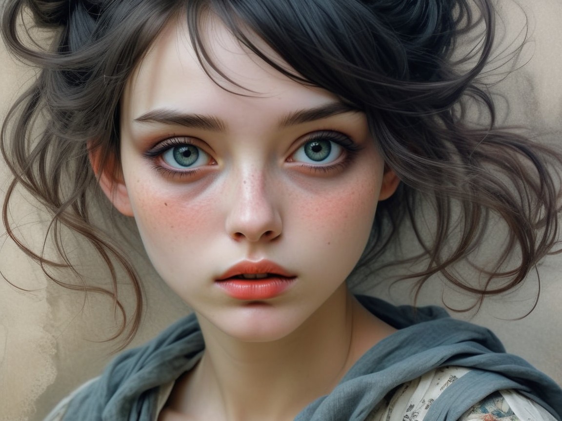 Portrait of a Young Woman with Blue-Green Eyes