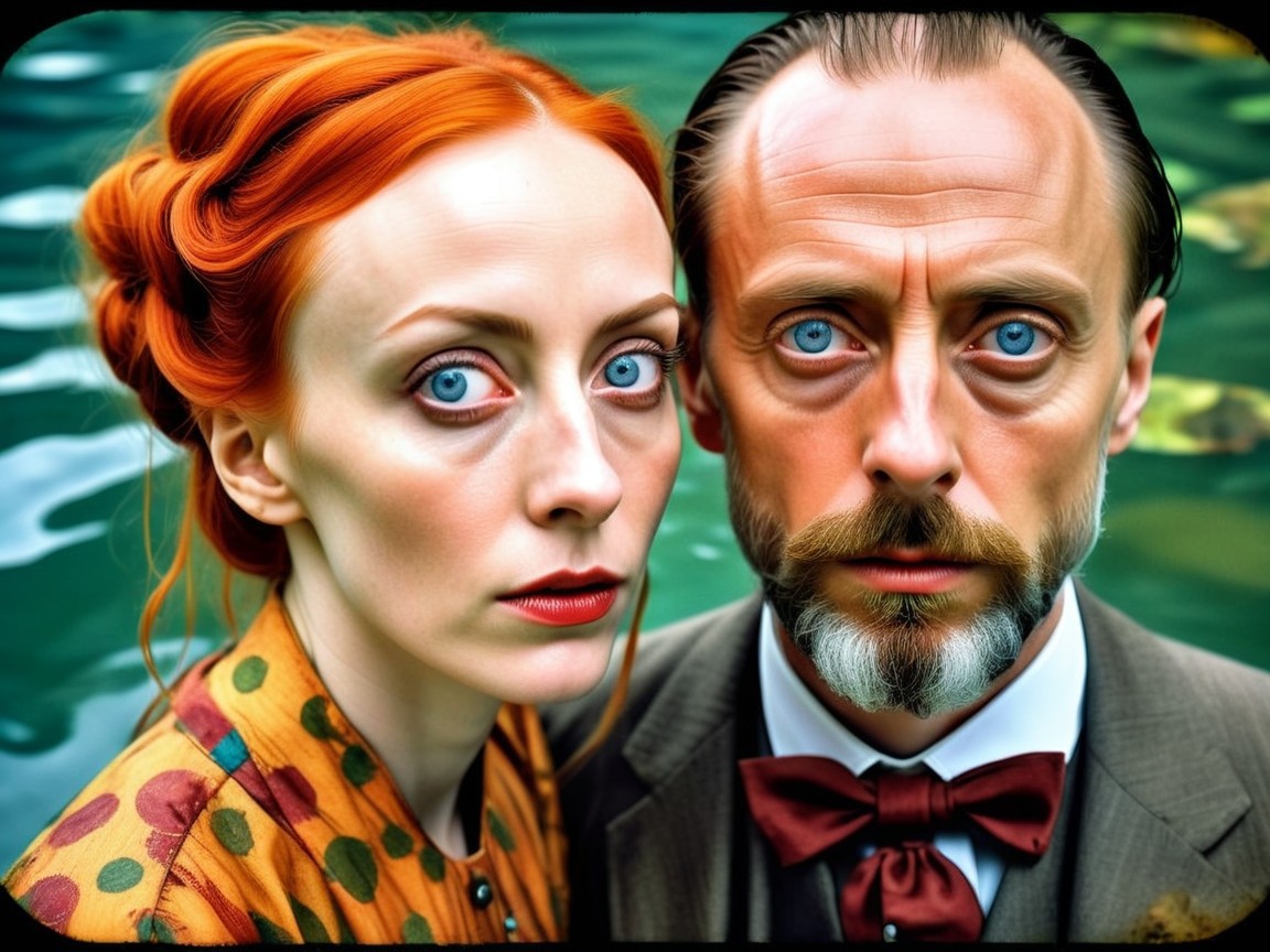 Portrait of a couple with blue eyes and vibrant hairstyles
