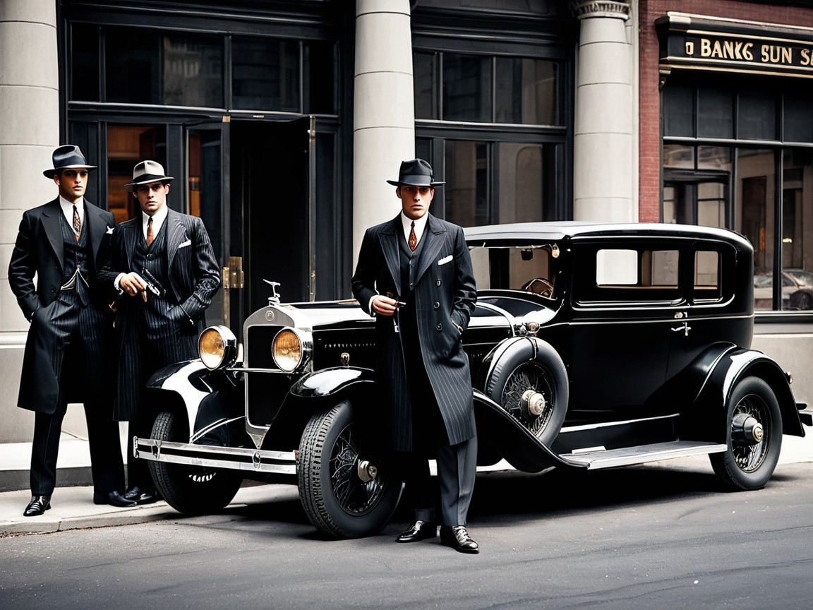 1920s Gangster Aesthetic in Vintage Urban Setting