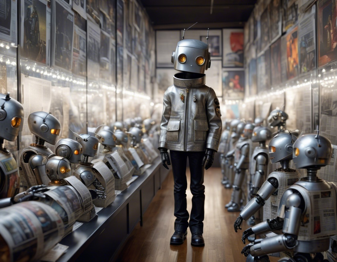 Futuristic Robot Exhibit with Vintage Companions