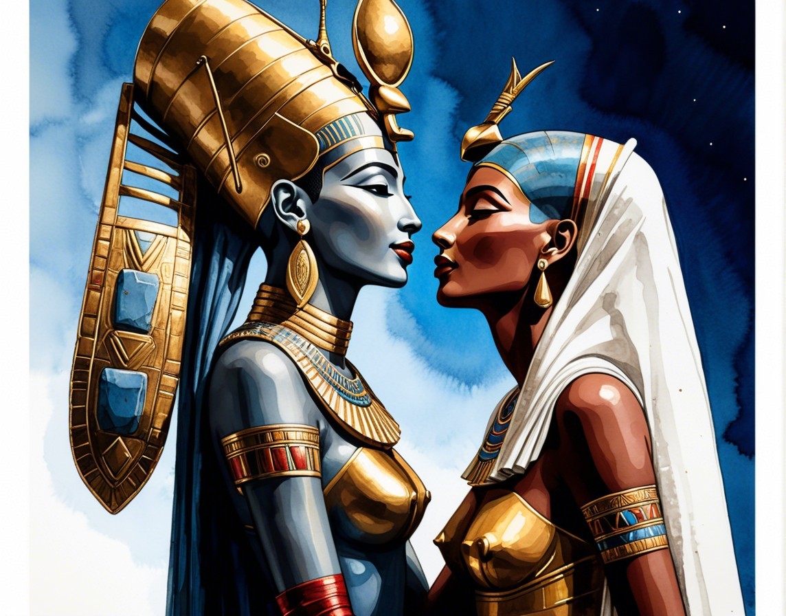Elegantly Dressed Figures Inspired by Ancient Egypt