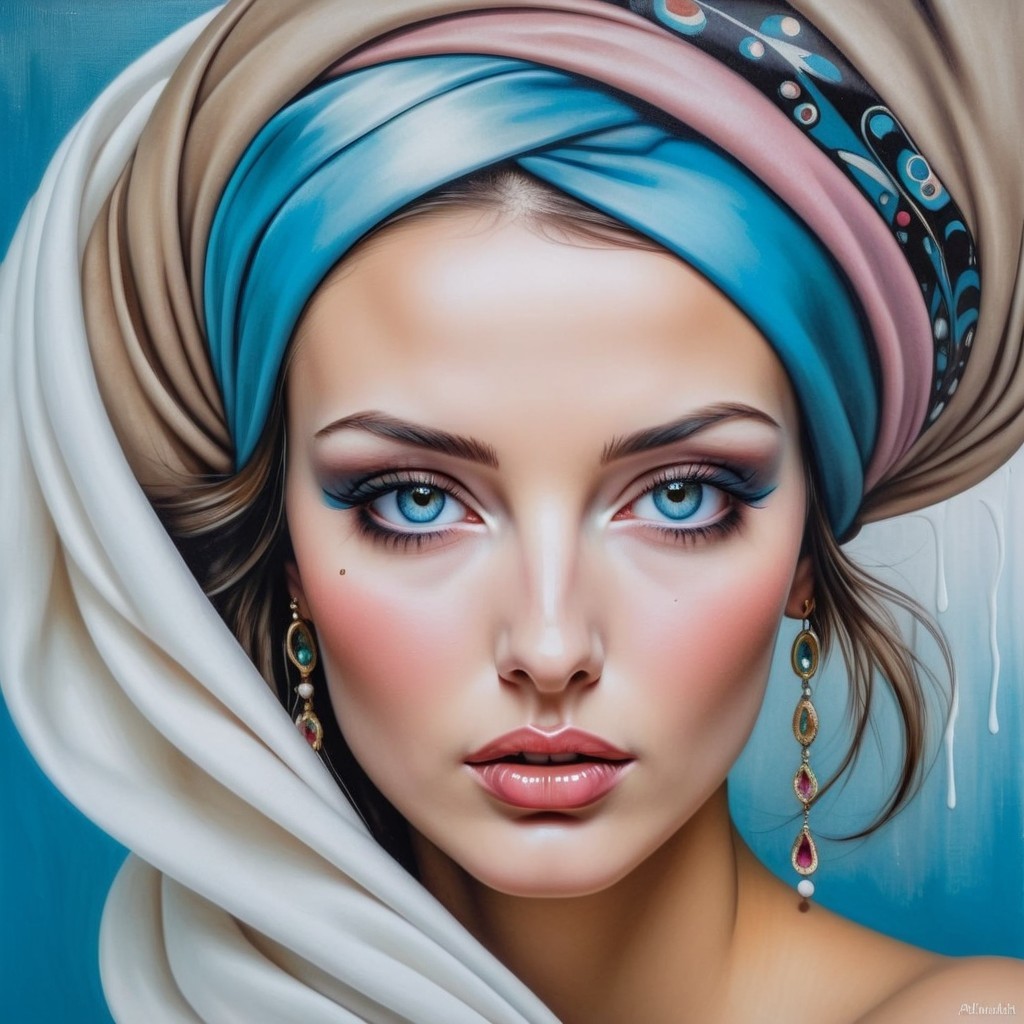 Portrait of a Woman with Blue Eyes and Headscarf