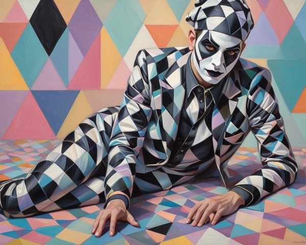 Bold Checkered Suit and Geometric Patterns in Art