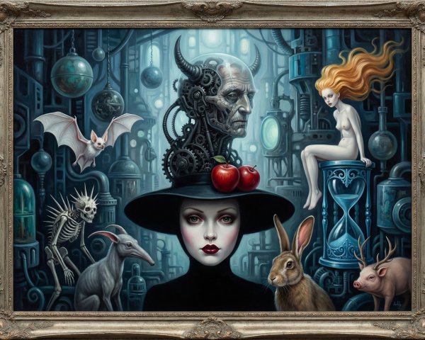 Steampunk Oil Painting with Complex Fantastical Scene