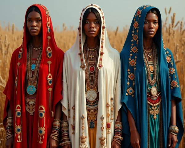Women in Vibrant Robes in a Wheat Field