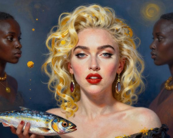 Hyperrealistic Oil Painting of Women with Fish