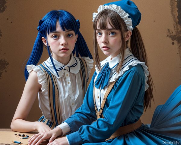 Two girls with unique hairstyles in thoughtful poses