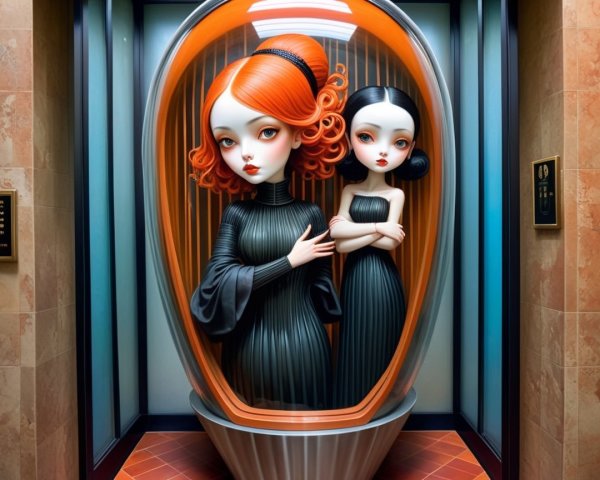 Stylized Cartoon Characters in Ornate Capsule Scene