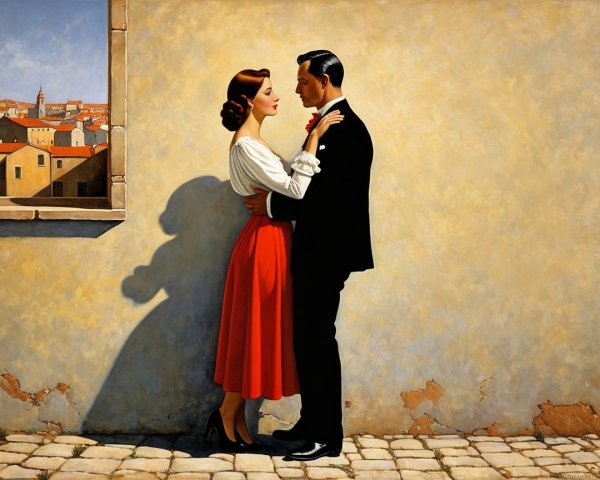 Couple Embracing in Romantic Soft Lighting Scene