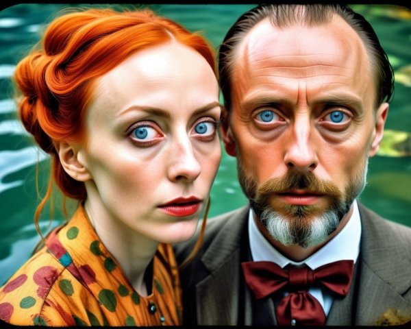 Portrait of a couple with blue eyes and vibrant hairstyles