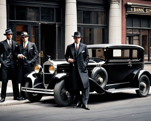 1920s Gangster Aesthetic in Vintage Urban Setting