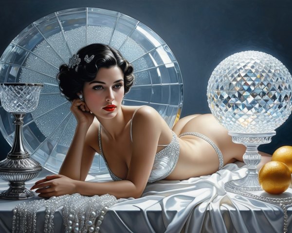 Glamorous Woman in Elegant Lingerie on Luxurious Surface