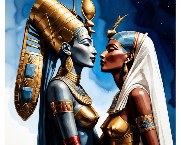Elegantly Dressed Figures Inspired by Ancient Egypt