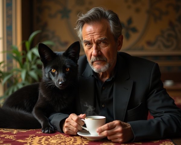 Distinguished Man with Silver Hair and Black Fox