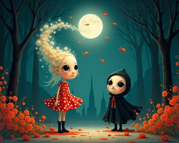 Enchanting Children Under a Full Moon at Night