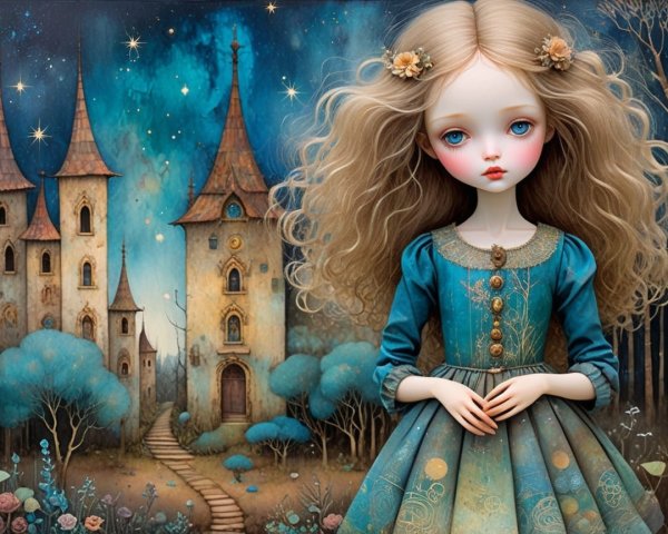 Porcelain Doll in Anime Style with Floral Accents