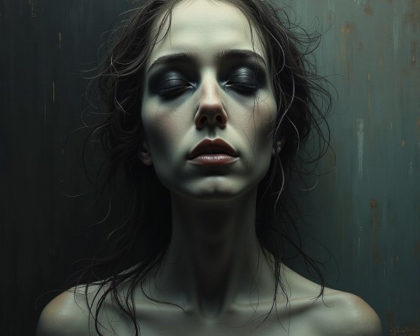 Close-Up Portrait of a Woman's Introspective Expression