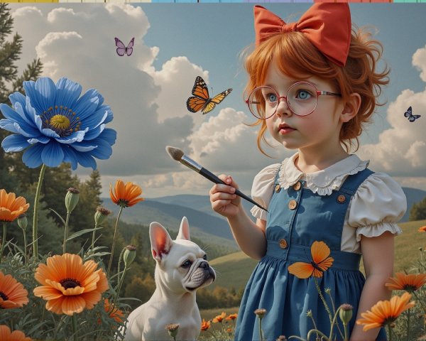 Young girl with glasses in a flower-filled meadow