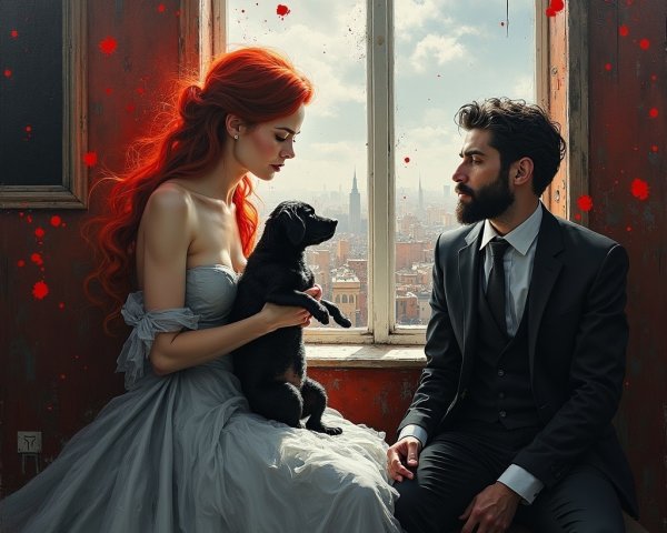 Elegant Scene of a Woman and Man in Dim Room