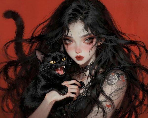 Portrait of a Young Woman with Goth-Inspired Features