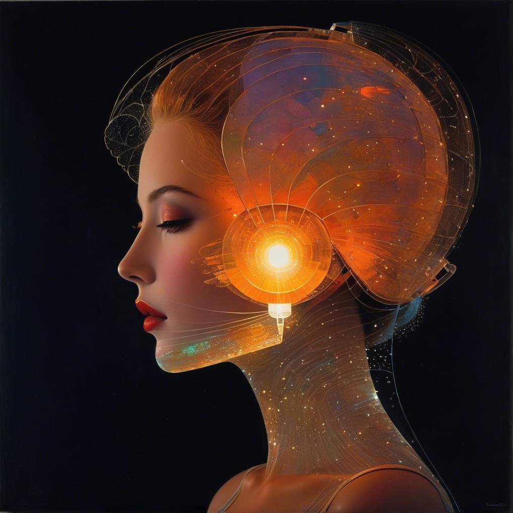 Futuristic Woman with Abstract Headset and Cosmic Patterns