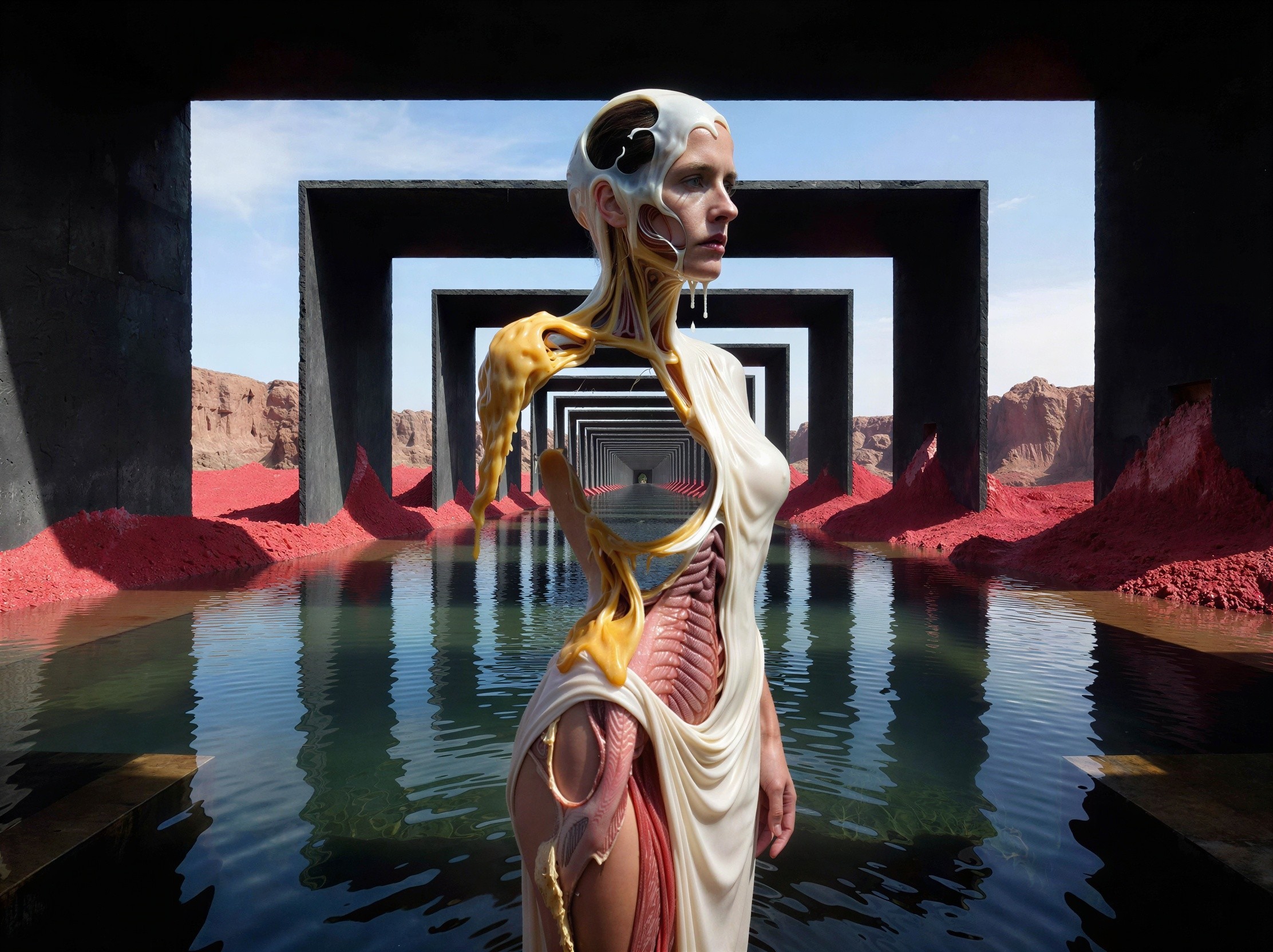 Surrealistic Female Figure in Desert Landscape