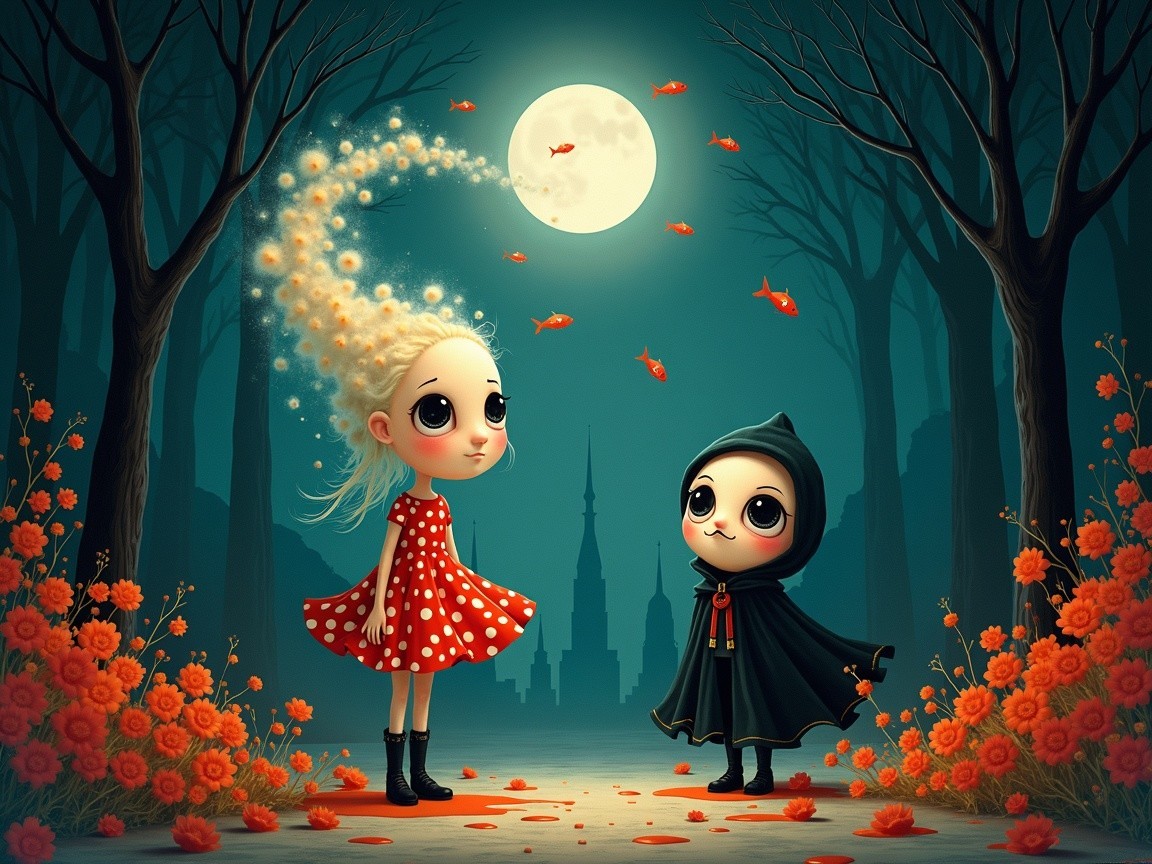 Enchanting Children Under a Full Moon at Night