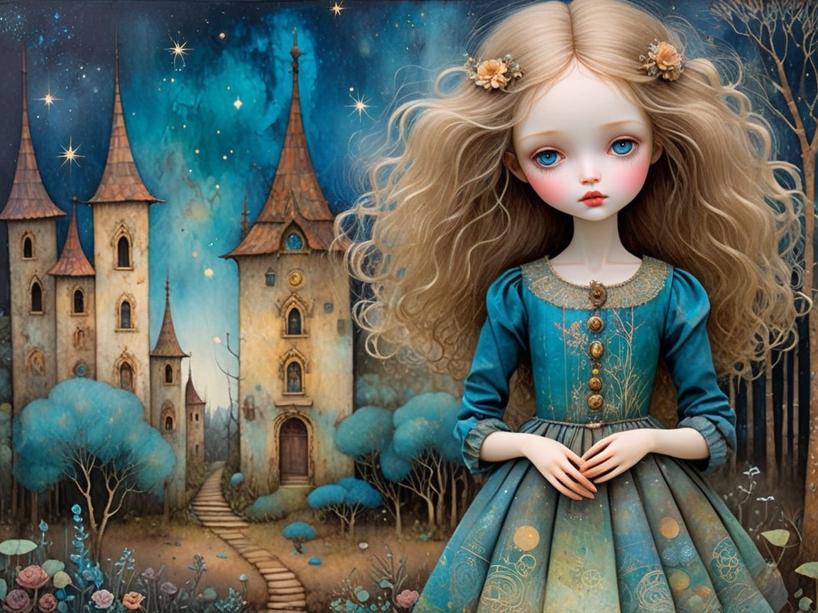 Porcelain Doll in Anime Style with Floral Accents