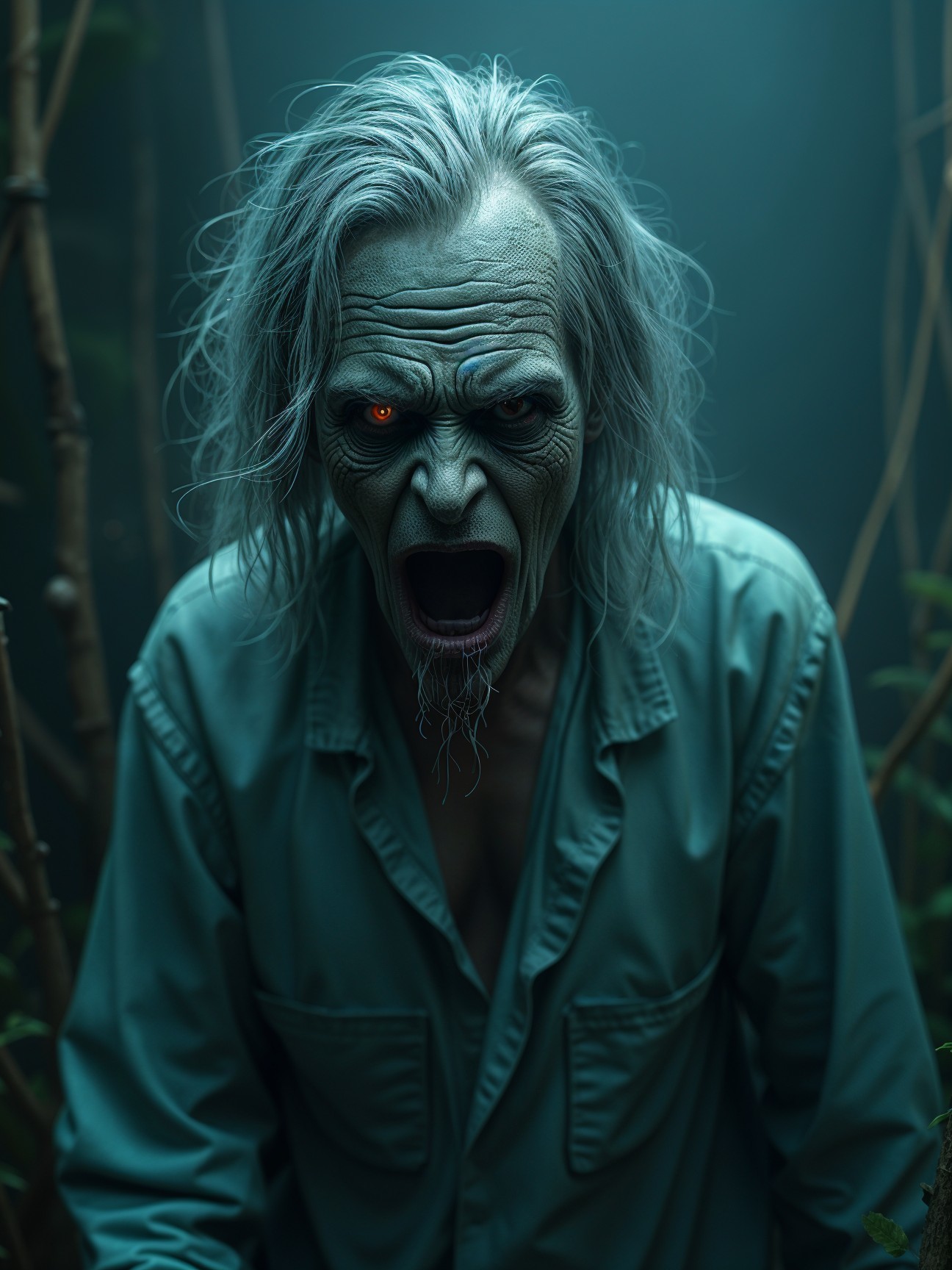 Menacing Figure in Eerie Forest Setting