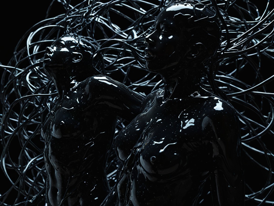 Abstract Humanoid Figures in Glossy Black Finish