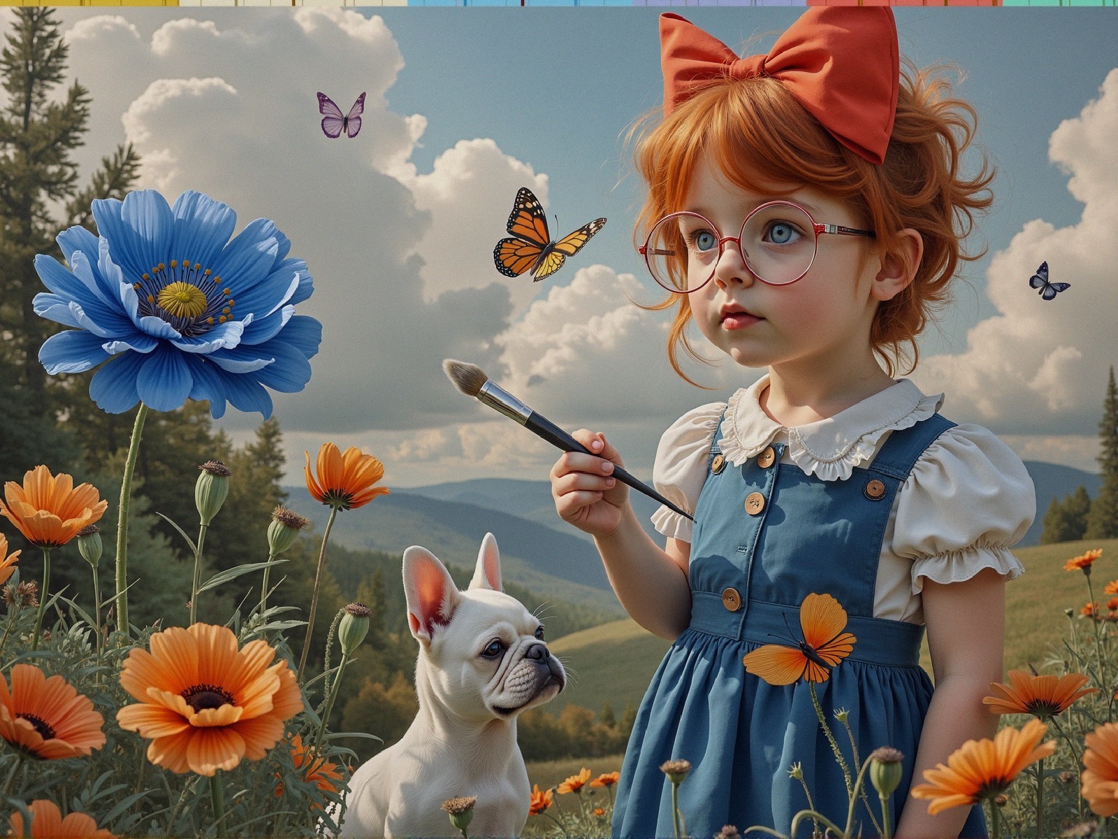 Young girl with glasses in a flower-filled meadow