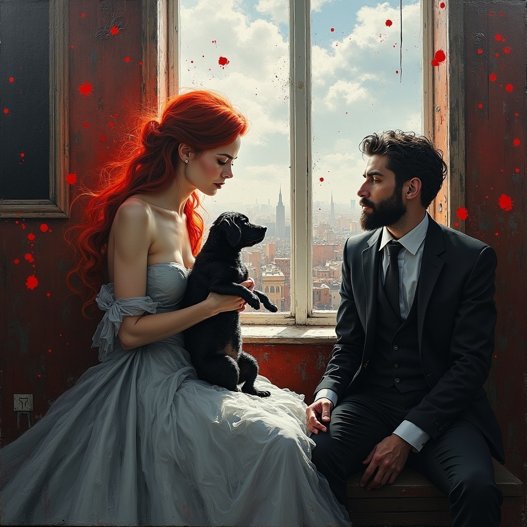 Elegant Scene of a Woman and Man in Dim Room