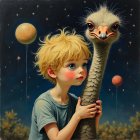 Young Woman and Abstract Figure in Earthy Tones