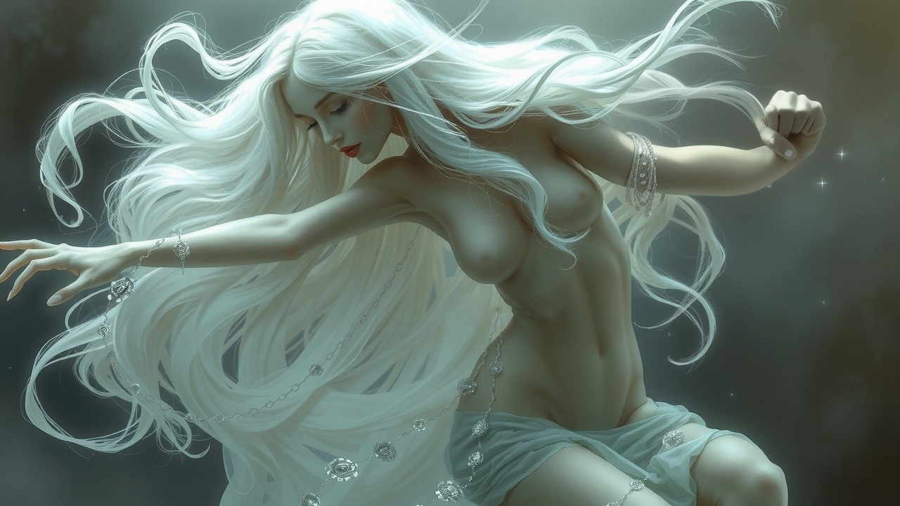 Mystical Figure Dancing in Ethereal Light and Elegance