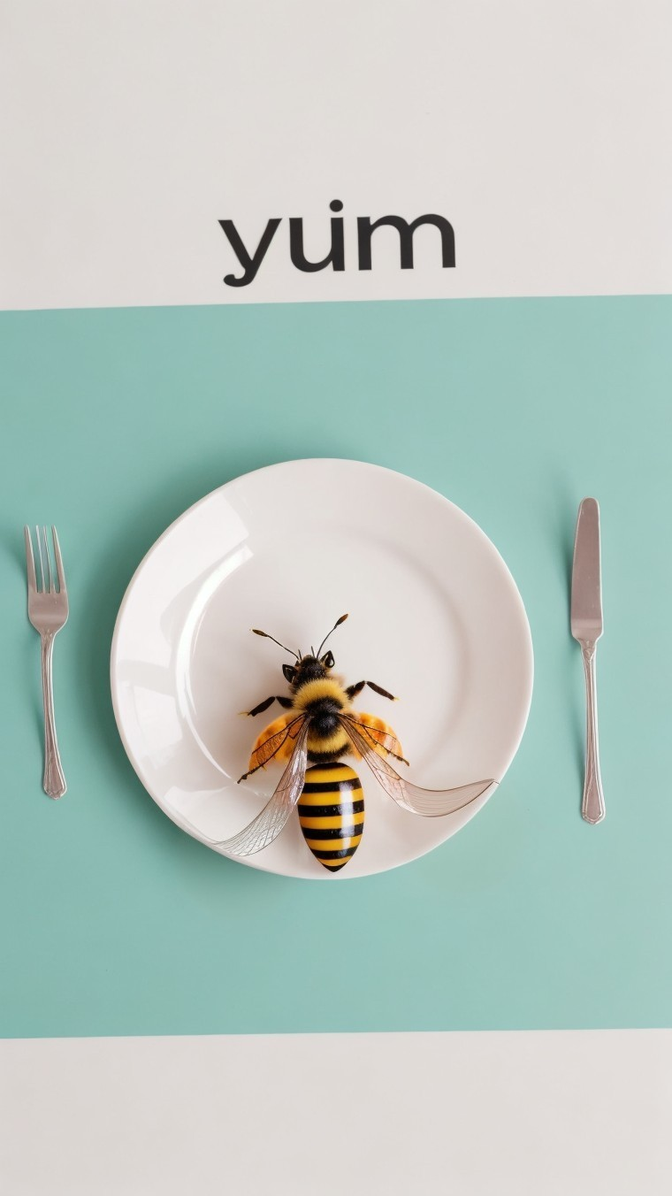 Whimsical Plate with Realistic Bee and Playful Design
