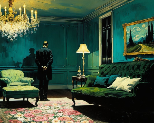 Lavish Room with Teal Hues and Elegant Furnishings
