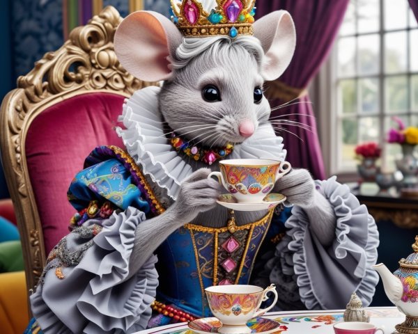 Sophisticated Mouse in Royal Attire at Tea Table