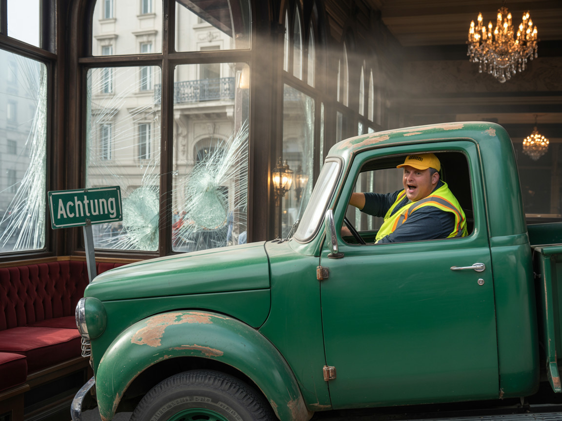 Vintage Green Truck Inside Stylish Café Setting
