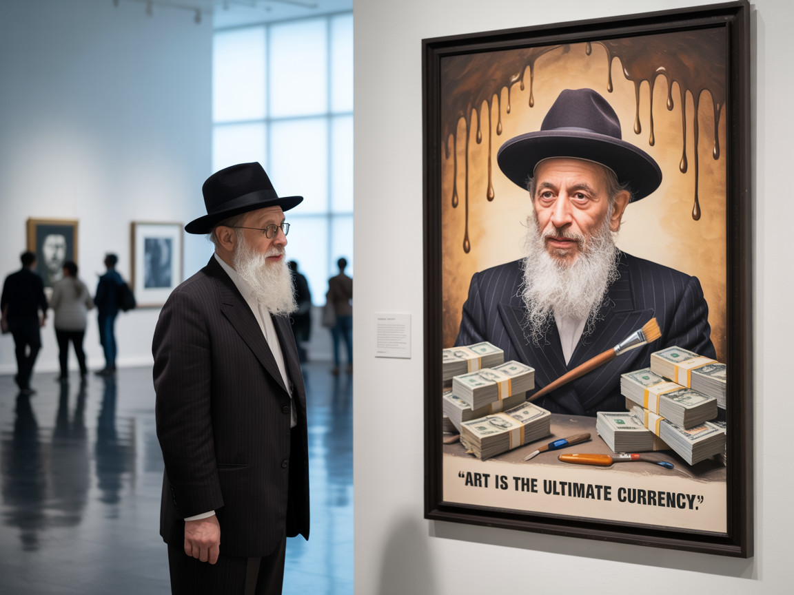 Modern Art Gallery Scene with Thoughtful Visitor