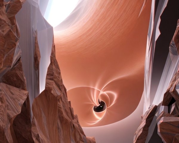 Surreal canyon digital art with flowing lines and central vortex