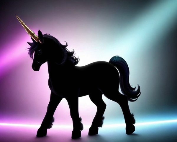 Majestic unicorn silhouette on purple and blue gradient.