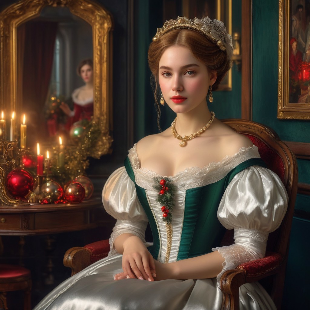 Young woman in elegant gown in opulent room setting